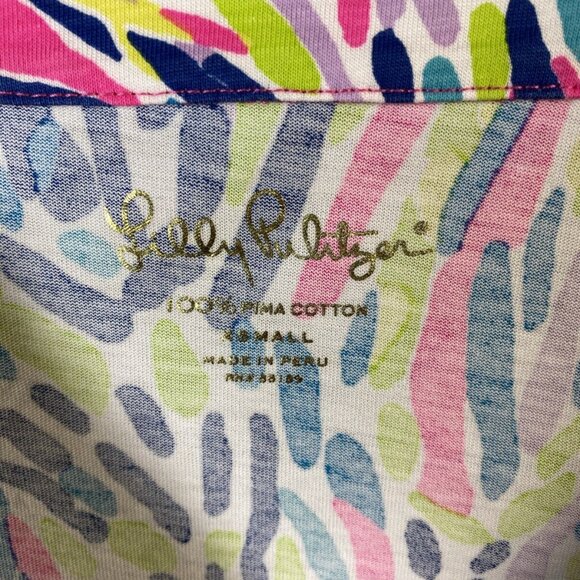 Lilly Pulitzer‎ Dress XS Multi Palm Reader Rossmore 100% Pima Roll-Tab Sleeves - Picture 2 of 12